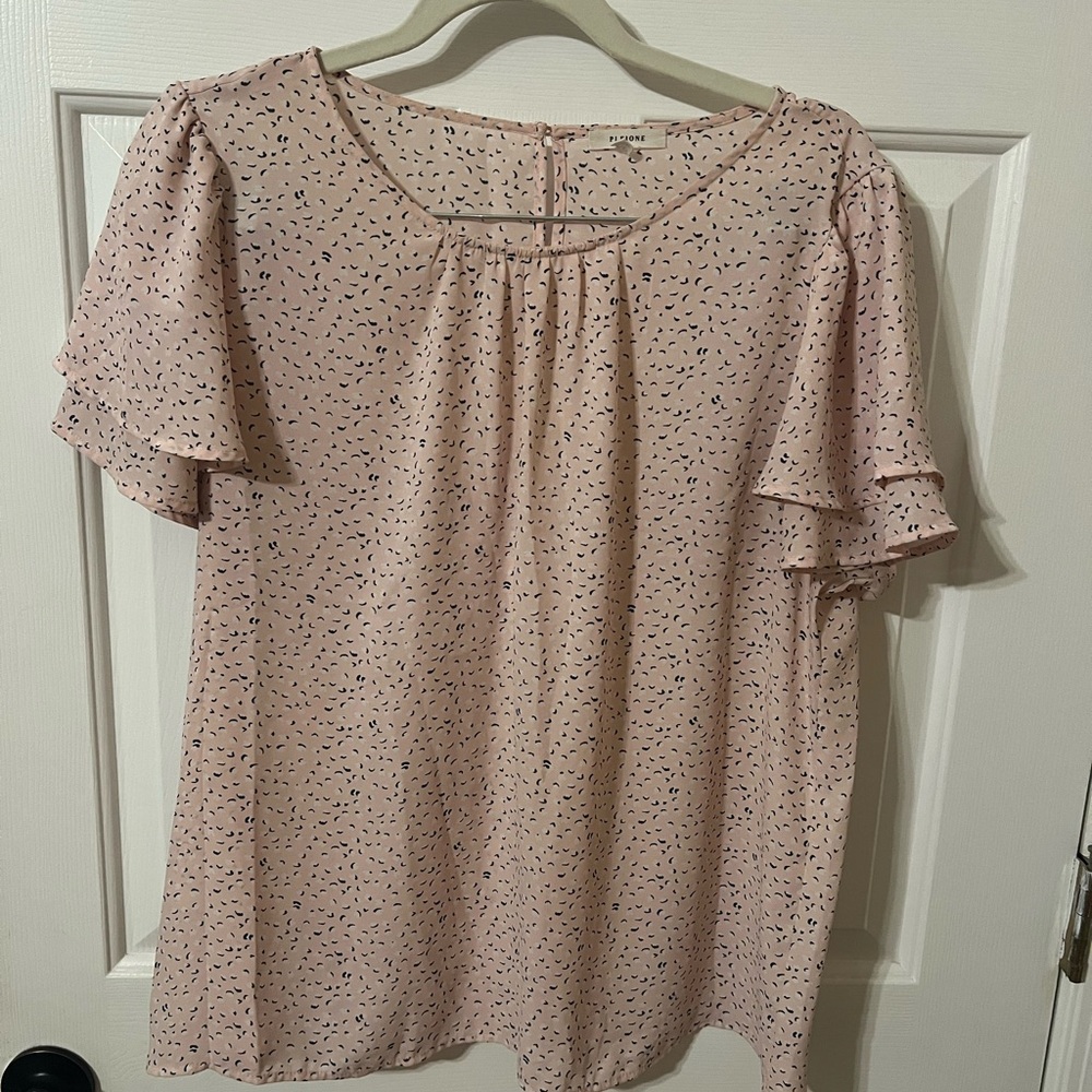 Pleione Blush Pink Blouse with Black Pattern